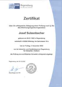 Zertifikat Josef Sulzenbacher